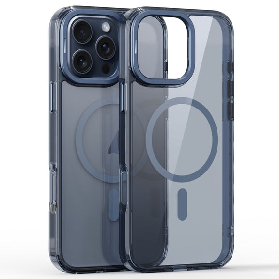 For iPhone 16 Pro Mirror Crystal Clear Lens Holder MagSafe Magnetic Phone Case(Transparent Titanium Blue)