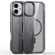 For iPhone 16 Mirror Crystal Clear Lens Holder MagSafe Magnetic Phone Case(Transparent Grey)