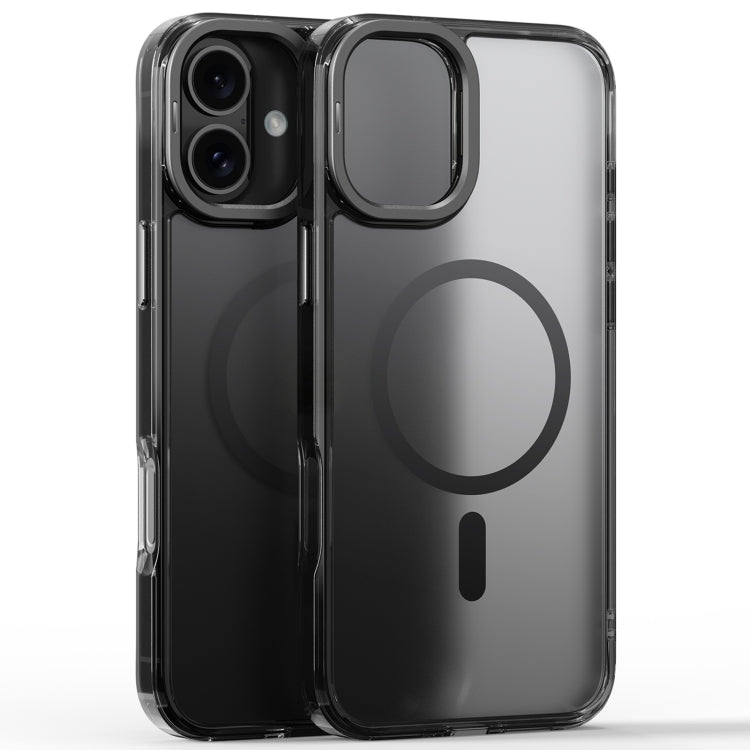 For iPhone 16 Plus Frosted Crystal Clear Lens Holder MagSafe Magnetic Phone Case(Transparent Black) - free shipping - PMC Jewellery - Order now!