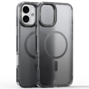For iPhone 16 Frosted Crystal Clear Lens Holder MagSafe Magnetic Phone Case(Transparent Grey)