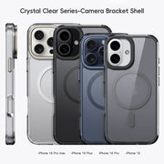 For iPhone 16 Plus Frosted Crystal Clear Lens Holder MagSafe Magnetic Phone Case(Transparent Titanium Blue)