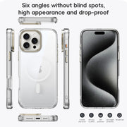For iPhone 16 Plus Frosted Crystal Clear Lens Holder MagSafe Magnetic Phone Case(Transparent Titanium Blue)