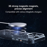 For iPhone 16 Glitter Powder Lens Holder MagSafe Magnetic Phone Case(Transparent Black)