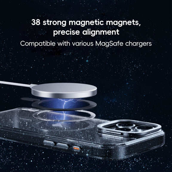For iPhone 16 Glitter Powder Lens Holder MagSafe Magnetic Phone Case(Transparent)