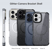 For iPhone 16 Glitter Powder Lens Holder MagSafe Magnetic Phone Case(Transparent)