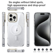 For iPhone 16 Glitter Powder Lens Holder MagSafe Magnetic Phone Case(Transparent Black)