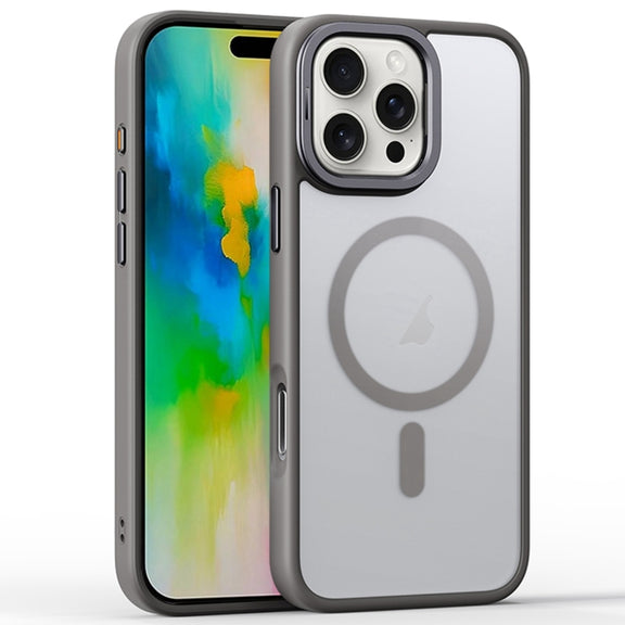 For iPhone 16 Pro Frosted Lens Holder MagSafe Magnetic Phone Case(Grey)