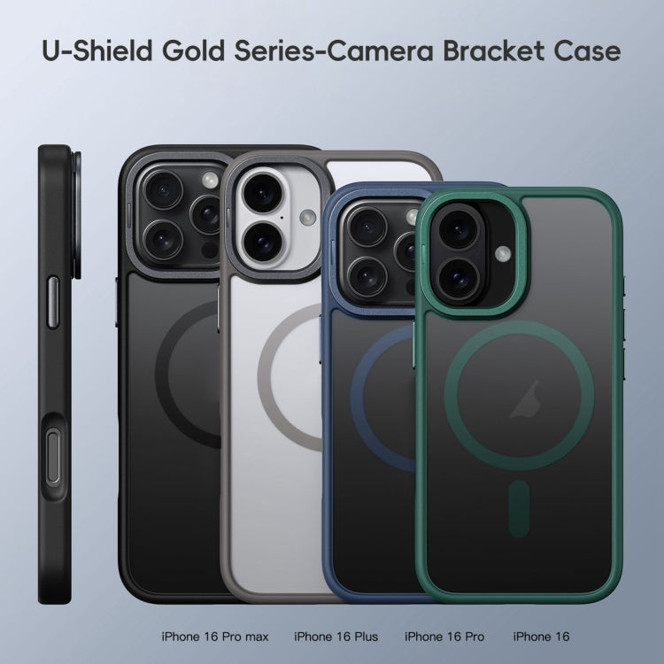 For iPhone 16 Plus Frosted Lens Holder MagSafe Magnetic Phone Case(Titanium Rose Gold)