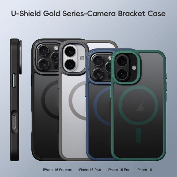 For iPhone 16 Pro Max Frosted Lens Holder MagSafe Magnetic Phone Case(Puprle)