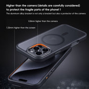For iPhone 16 Pro Max Frosted Lens Holder MagSafe Magnetic Phone Case(Titanium Rose Gold)
