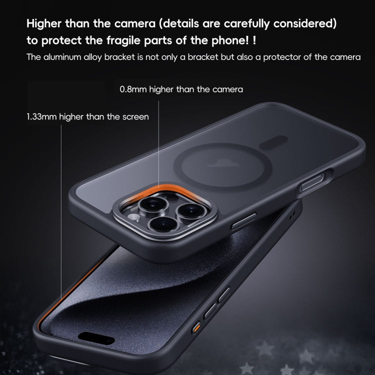For iPhone 16 Plus Frosted Lens Holder MagSafe Magnetic Phone Case(Titanium Rose Gold)