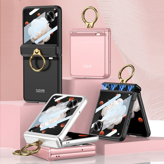 For Honor Magic V Flip GKK Integrated Magnetic Folding Hinge Full Coverage Phone Case with Ring Holder(Pink)