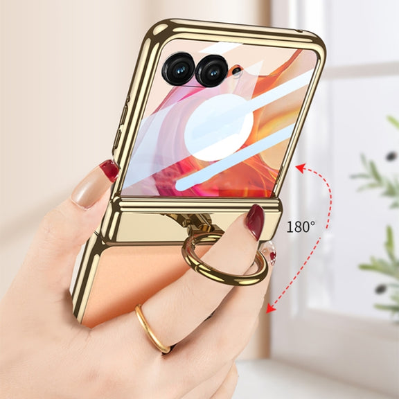For Motorola Razr 50 Ultra GKK Integrated  Magnetic Folding Phantom Rotary Phone Case with Ring Holder(Champagne Gold)