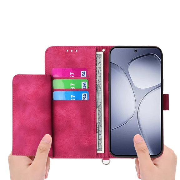 For Redmi K70 Ultra Skin Feel Flowers Embossed Wallet Leather Phone Case(Wine Red)