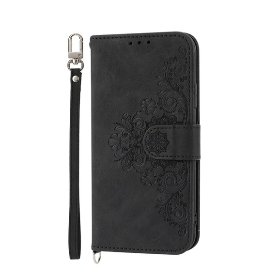 For Redmi K70 Ultra Skin Feel Flowers Embossed Wallet Leather Phone Case(Black)