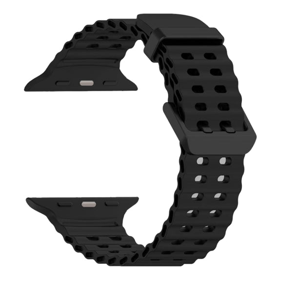 For Apple Watch Ultra 2 49mm Ocean Dual-Row Hole Silicone Watch Band(Black)
