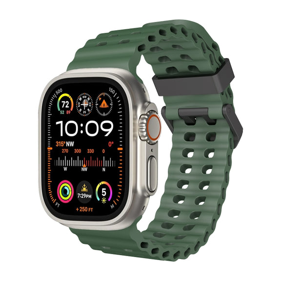 For Apple Watch Ultra 2 49mm Ocean Dual-Row Hole Silicone Watch Band(Forest Green)