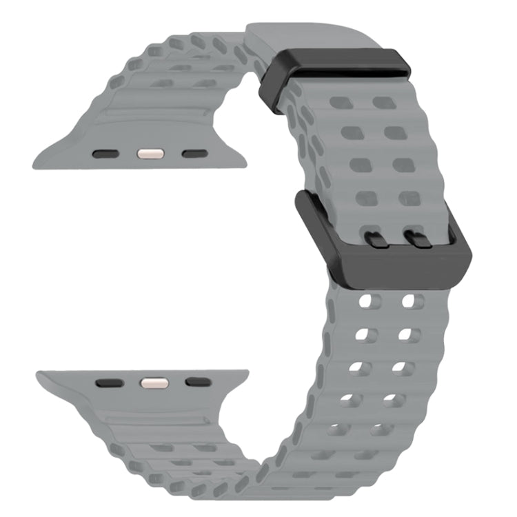 For Apple Watch Ultra 2 49mm Ocean Dual-Row Hole Silicone Watch Band(Cloudy Gray)