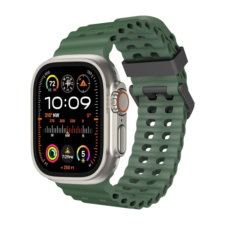 For Apple Watch Ultra 49mm Ocean Dual-Row Hole Silicone Watch Band(Forest Green)