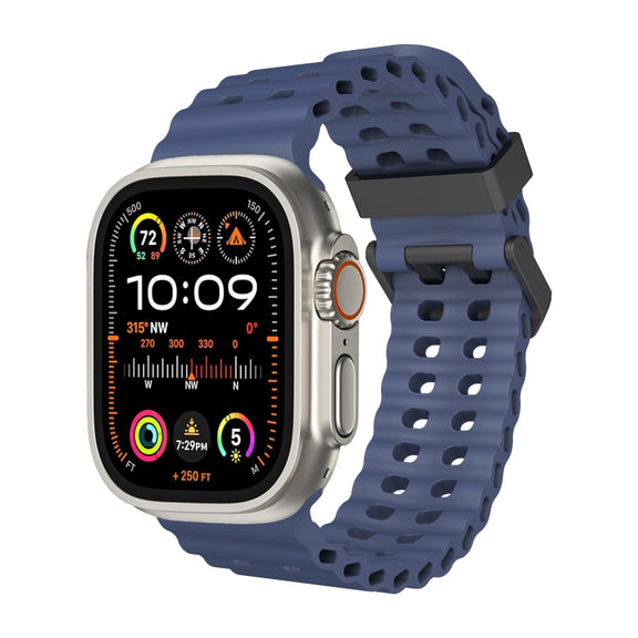 For Apple Watch Ultra 49mm Ocean Dual-Row Hole Silicone Watch Band(Midnight Blue)
