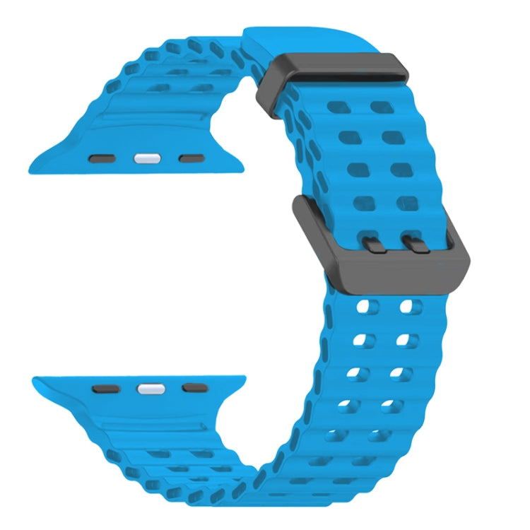 For Apple Watch Series 8 45mm Ocean Dual-Row Hole Silicone Watch Band(Blue)