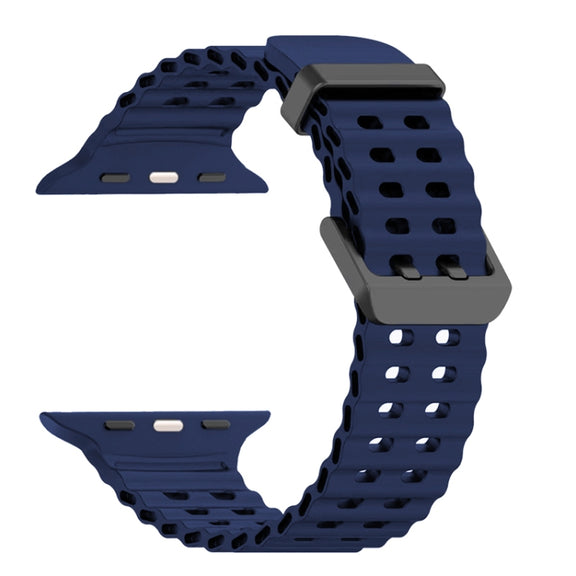 For Apple Watch SE 2022 44mm Ocean Dual-Row Hole Silicone Watch Band(Midnight Blue)