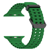 For Apple Watch SE 44mm Ocean Dual-Row Hole Silicone Watch Band(Alfalfa)