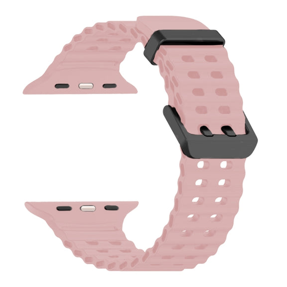 For Apple Watch SE 44mm Ocean Dual-Row Hole Silicone Watch Band(Vintage Rose)