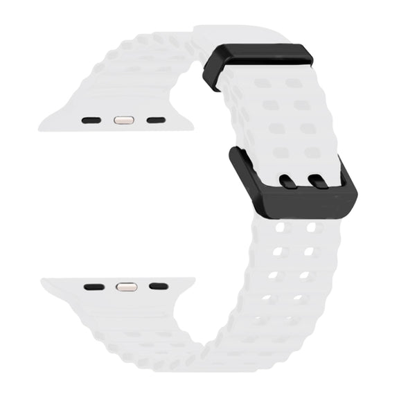 For Apple Watch Series 6 44mm Ocean Dual-Row Hole Silicone Watch Band(White)