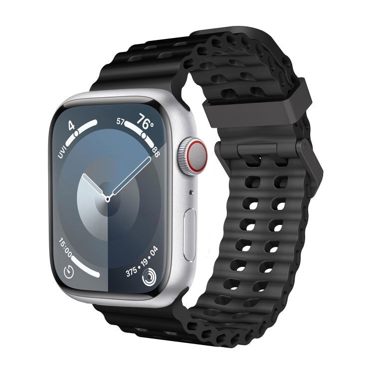 For Apple Watch Series 5 44mm Ocean Dual-Row Hole Silicone Watch Band(Black) - free shipping - PMc TechLife - Order now!