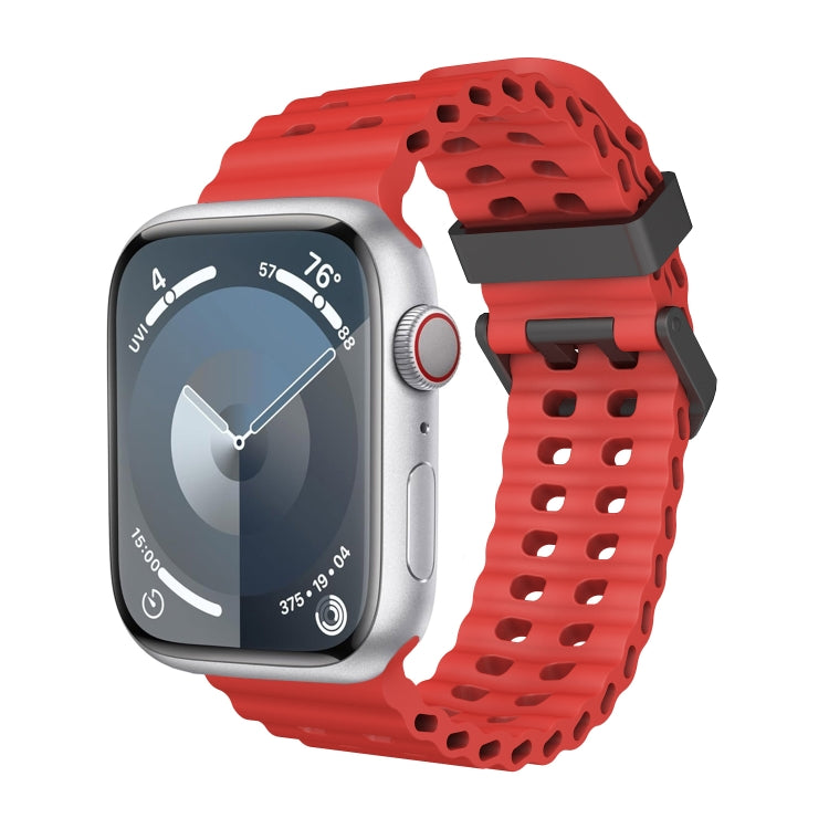 For Apple Watch Series 4 44mm Ocean Dual-Row Hole Silicone Watch Band(Red) - free shipping - PMc TechLife - Order now!