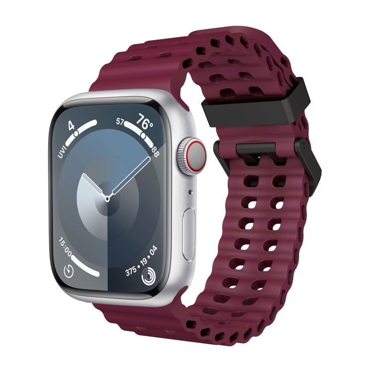 For Apple Watch Series 4 44mm Ocean Dual-Row Hole Silicone Watch Band(Wine Red) - free shipping - PMc TechLife - Order now!