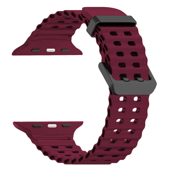For Apple Watch Series 4 44mm Ocean Dual-Row Hole Silicone Watch Band(Wine Red)