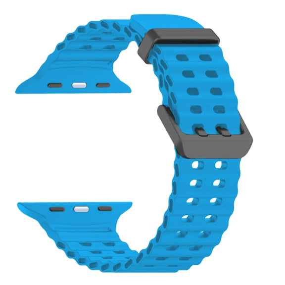 For Apple Watch Series 4 44mm Ocean Dual-Row Hole Silicone Watch Band(Blue)