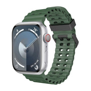 For Apple Watch Series 3 42mm Ocean Dual-Row Hole Silicone Watch Band(Forest Green)