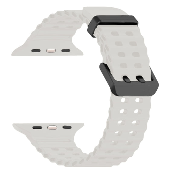 For Apple Watch Series 3 42mm Ocean Dual-Row Hole Silicone Watch Band(Starlight)