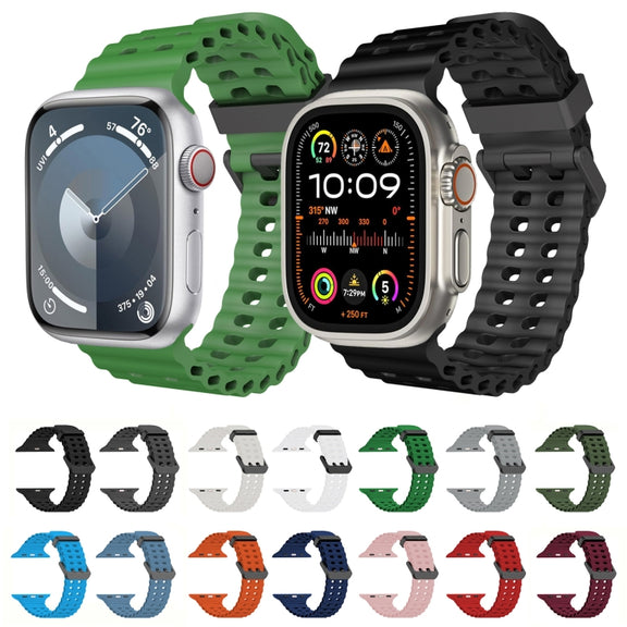For Apple Watch Ultra 2 49mm Ocean Dual-Row Hole Silicone Watch Band(Black)