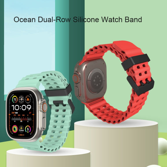 For Apple Watch Ultra 2 49mm Ocean Dual-Row Hole Silicone Watch Band(Black)