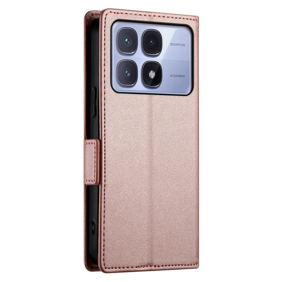 For Redmi K70 Ultra Side Buckle Magnetic Frosted Leather Phone Case(Rose Gold)