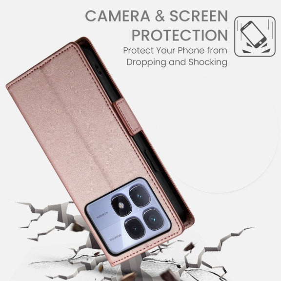 For Redmi K70 Ultra Side Buckle Magnetic Frosted Leather Phone Case(Rose Gold)