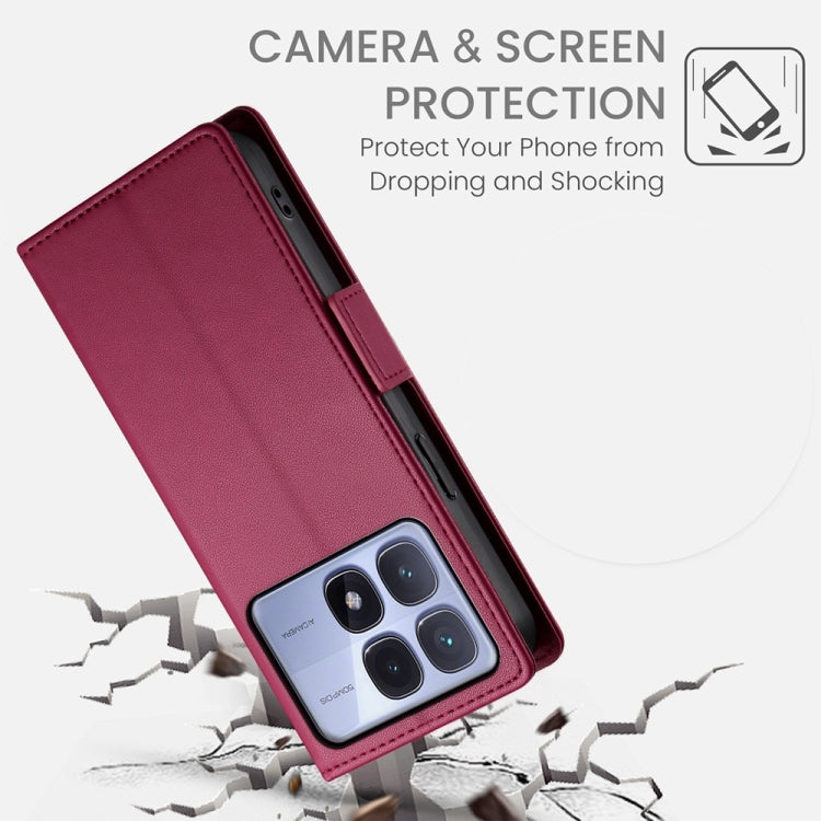 For Redmi K70 Ultra Side Buckle Magnetic Frosted Leather Phone Case(Wine Red)