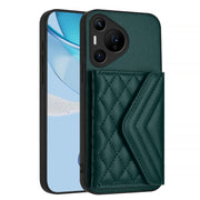 For Huawei Pura 70 Pro / 70 Pro+ Rhombic Texture Card Bag RFID Phone Case with Long Lanyard(Green)