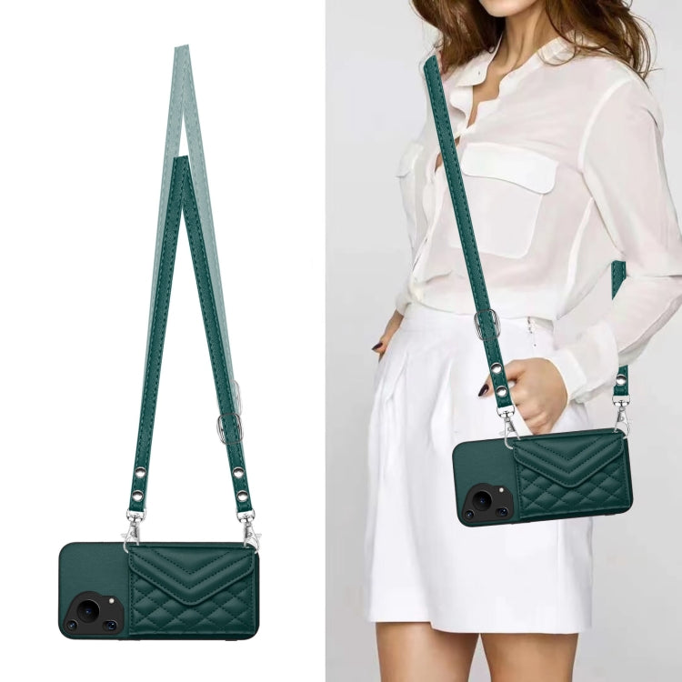 For Huawei Pura 70 Ultra Rhombic Texture Card Bag RFID Phone Case with Long Lanyard(Green) - free shipping - PMC Jewellery - Order now!