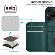 For Huawei Pura 70 Ultra Rhombic Texture Card Bag RFID Phone Case with Long Lanyard(Green)
