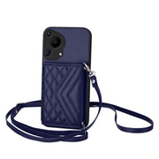 For Huawei Pura 70 Ultra Rhombic Texture Card Bag RFID Phone Case with Long Lanyard(Blue)