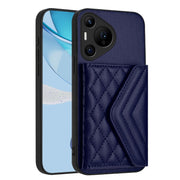 For Huawei Pura 70 Ultra Rhombic Texture Card Bag RFID Phone Case with Long Lanyard(Blue)