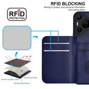 For Huawei Pura 70 Ultra Rhombic Texture Card Bag RFID Phone Case with Long Lanyard(Blue)