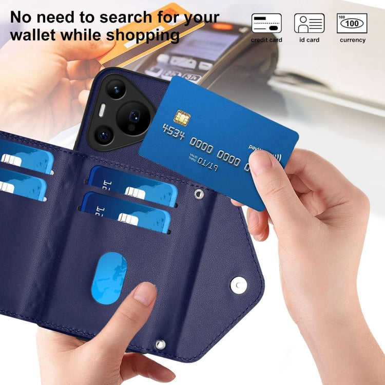 For Huawei Pura 70 Ultra Rhombic Texture Card Bag RFID Phone Case with Long Lanyard(Blue) - Huawei Cases by PMC Jewellery | Online Shopping South Africa | PMC Jewellery | Buy Now Pay Later Mobicred