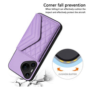 For Huawei Pura 70 Ultra Rhombic Texture Card Bag RFID Phone Case with Long Lanyard(Light Purple)