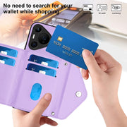 For Huawei Pura 70 Ultra Rhombic Texture Card Bag RFID Phone Case with Long Lanyard(Light Purple)